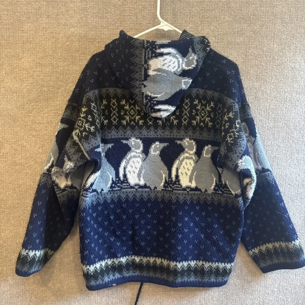 Tejidos Ruminahui VTG Full Zip Hooded Penguin Sweater Size Large Pockets